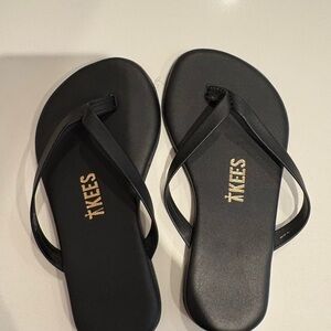 TKEES Black Leather Sandals toddler girls